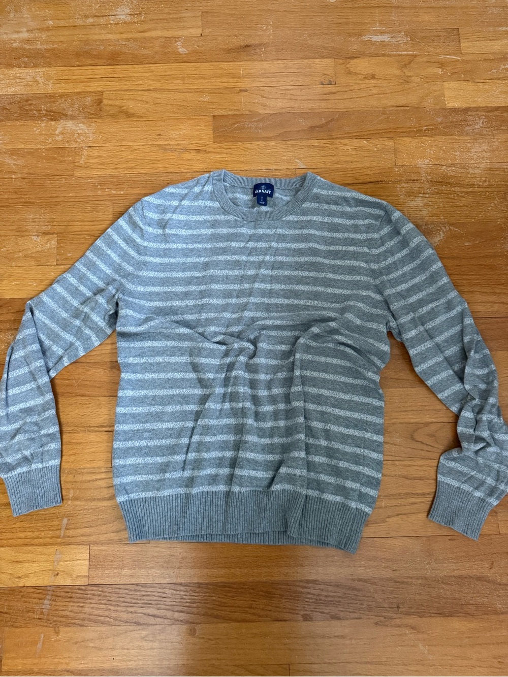 Old Navy Gray and Light Gray Striped Crewneck Sweater
